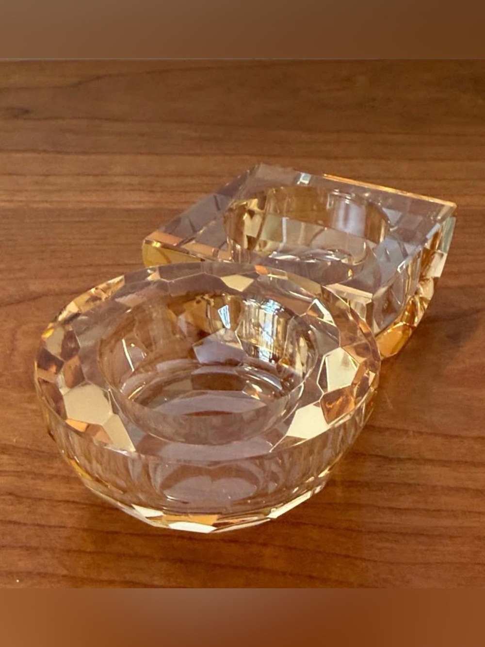 VTG Simon Designs Oleg Cassini Signed Honey Amber Crystal Votives - set of 2